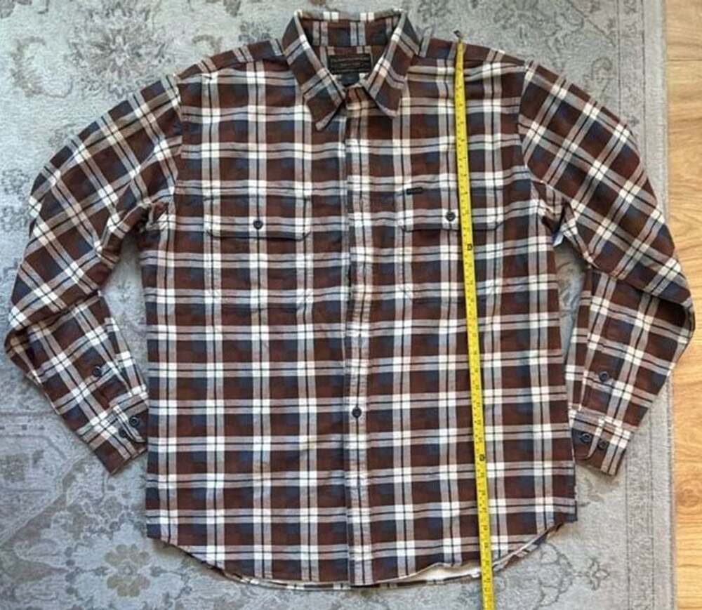 Filson Plaid Flannel Button Up Shirt Size L Brown Long Sleeve